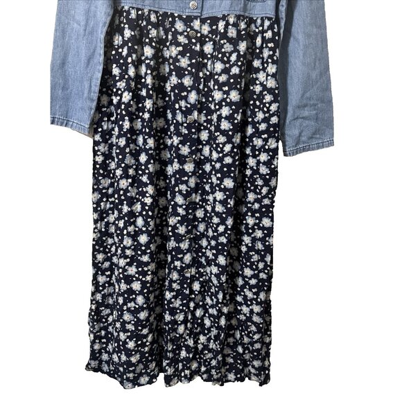 Vintage FR Sport Denim and Floral Midi Dress Size Medium (missing button) - Picture 3 of 7